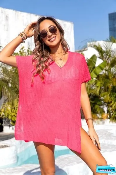 Slit V-Neck Short Sleeve Cover Up