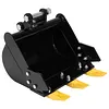 [US Local Warehouse] 400mm Bucket Metal Trenching Digger for Most 0.8-1.8 Ton Small Diggers Mini Excavator Digging Bucket Attachment 0.98in Hole 3.46in Center Wheelbase Mini Excavator Attachment w/ Metal Teeth