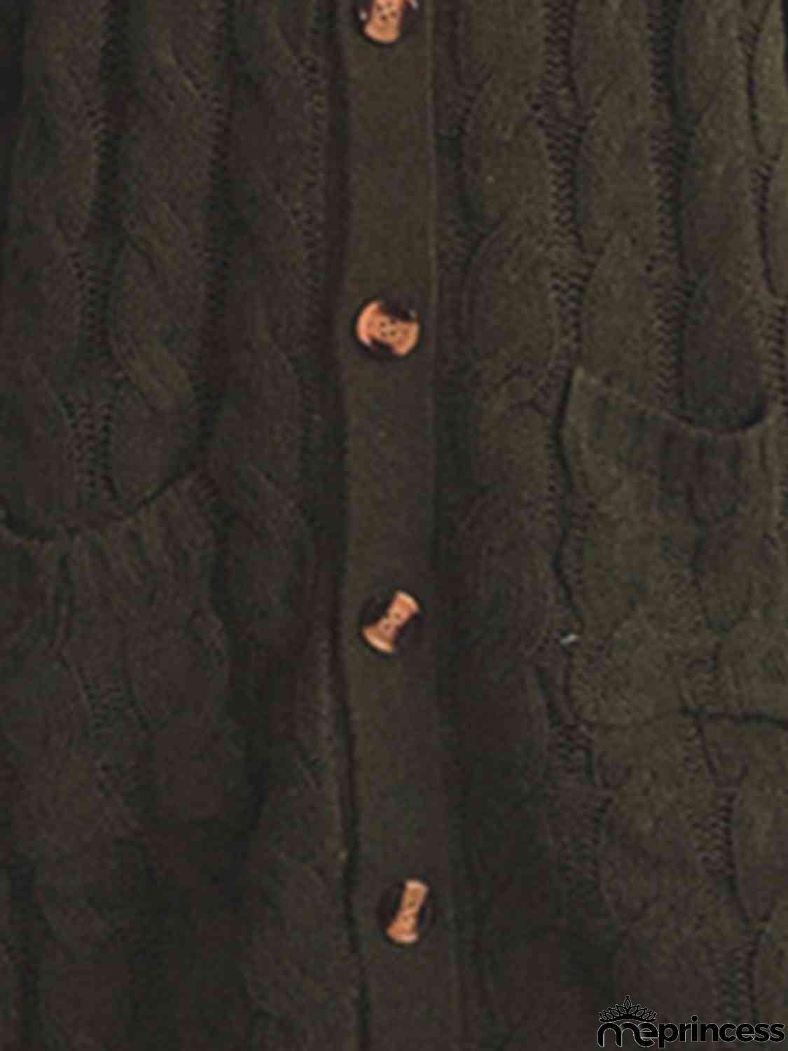 Button Up Cable-Knit Cardigan with Pockets