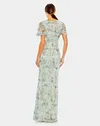 Embellished Butterfly Sleeve Faux Wrap Gown