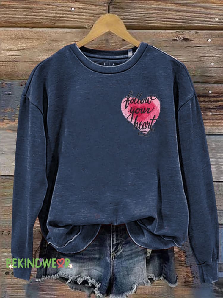 Follow Your Heart Printed Sweatshirt NavyBlue / S