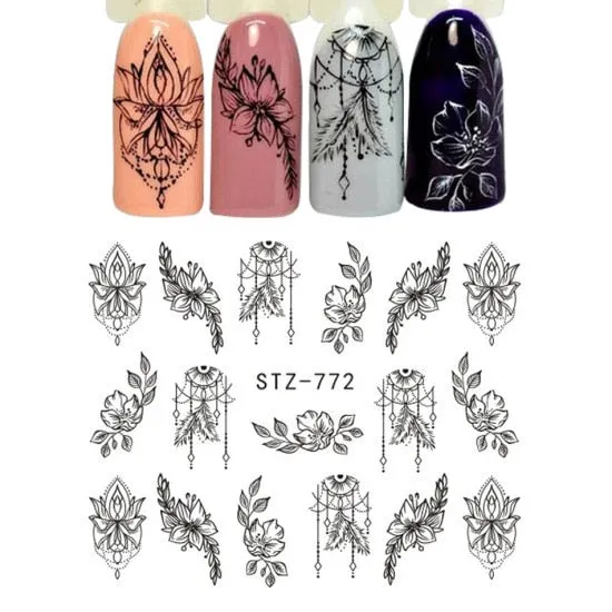 Nail Stickers Water Transfer Necklace Petals Feathers Hanging Flowers Designs Nail Decal Decoration Tips For Beauty Salons-Nail Inspo