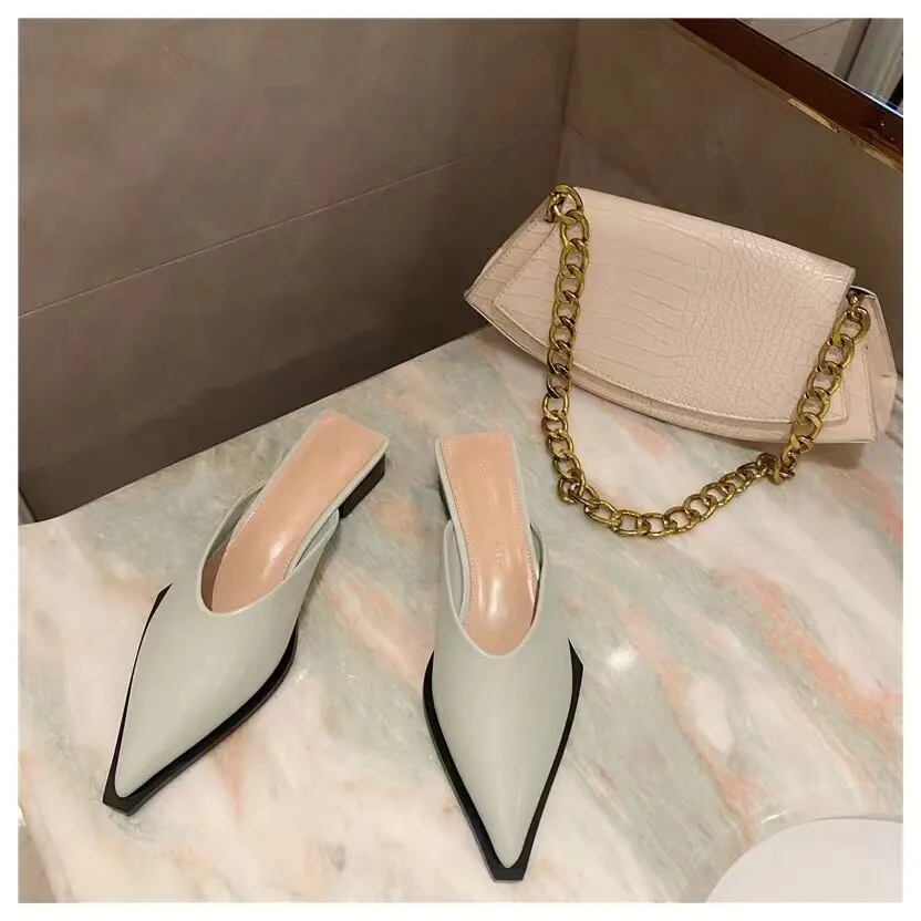 2022 Brand Designer Women Slippers Fashion Leopard Mule Flat Pointed Toe Casual Shoes Slide Low Heel Snake Sandal Big Size 35-41