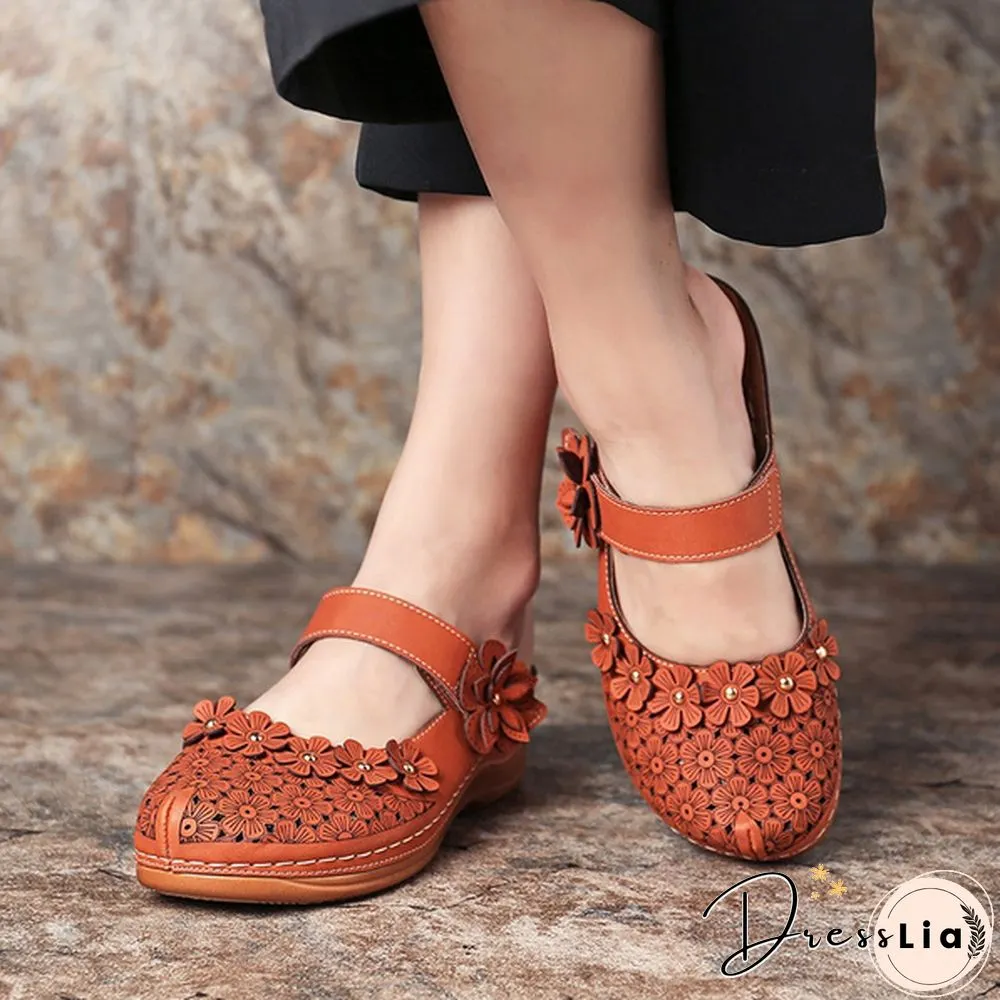 Women Vintage Style Sandals Flats Shoes Summer Casual Shoes Retro Shoes for Women Leather Shoes