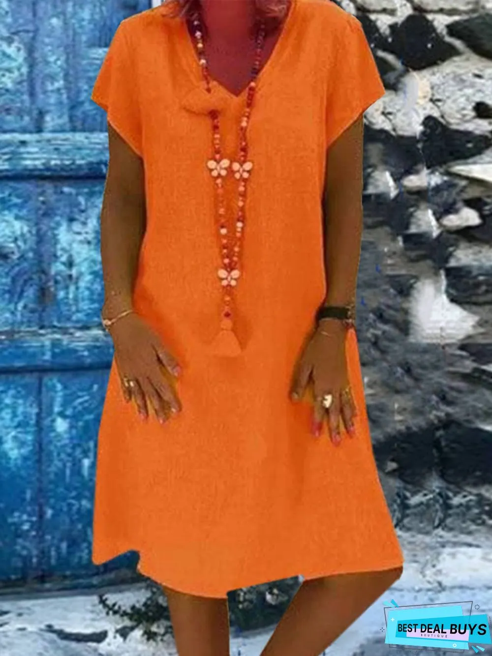 Short Sleeve V-Neck Casual Dress