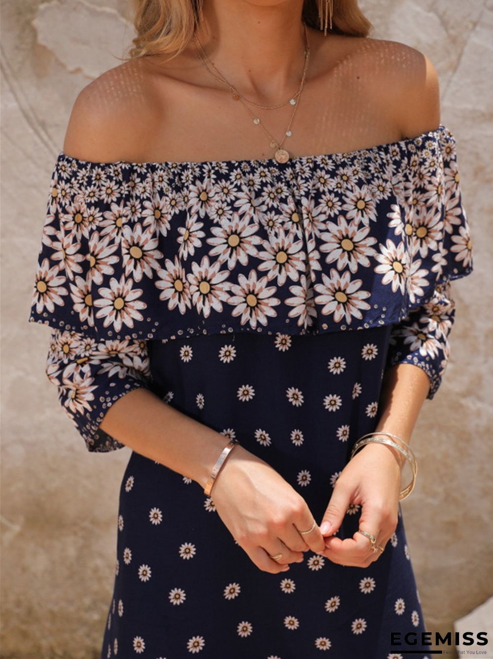 Fashion Women's New Shoulder Print Skirt Dress | EGEMISS