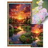 (Big Size)Landscape At Sunset - 11CT Stamped Cross Stitch - 40*70cm - Natural