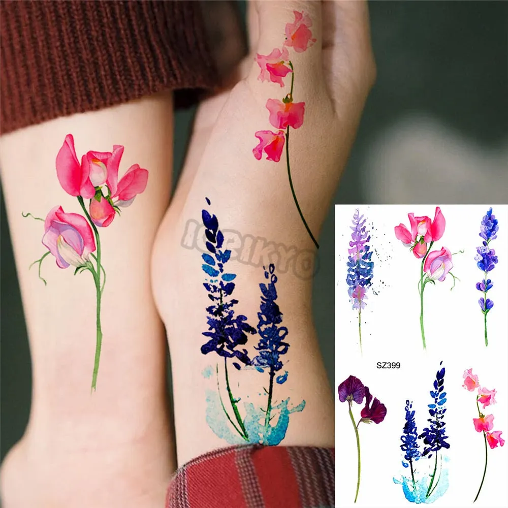 Black Dandelion With Creative Tattoos For Women Men Realistic Sea Wave Mountain Lavender Fake Tattoo Sticker Arm Leg Tatoos 3D