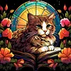 Cat Reading Book Glass Painting-Paint by Numbers Acrylic Painting 40*40CM