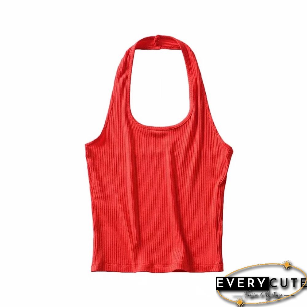 Women Ribbed Crop Top With Halter Tank Top Women Summer Vintage Sleeveless Camis 90S Cool Girls Streetwear Green Soft Tees