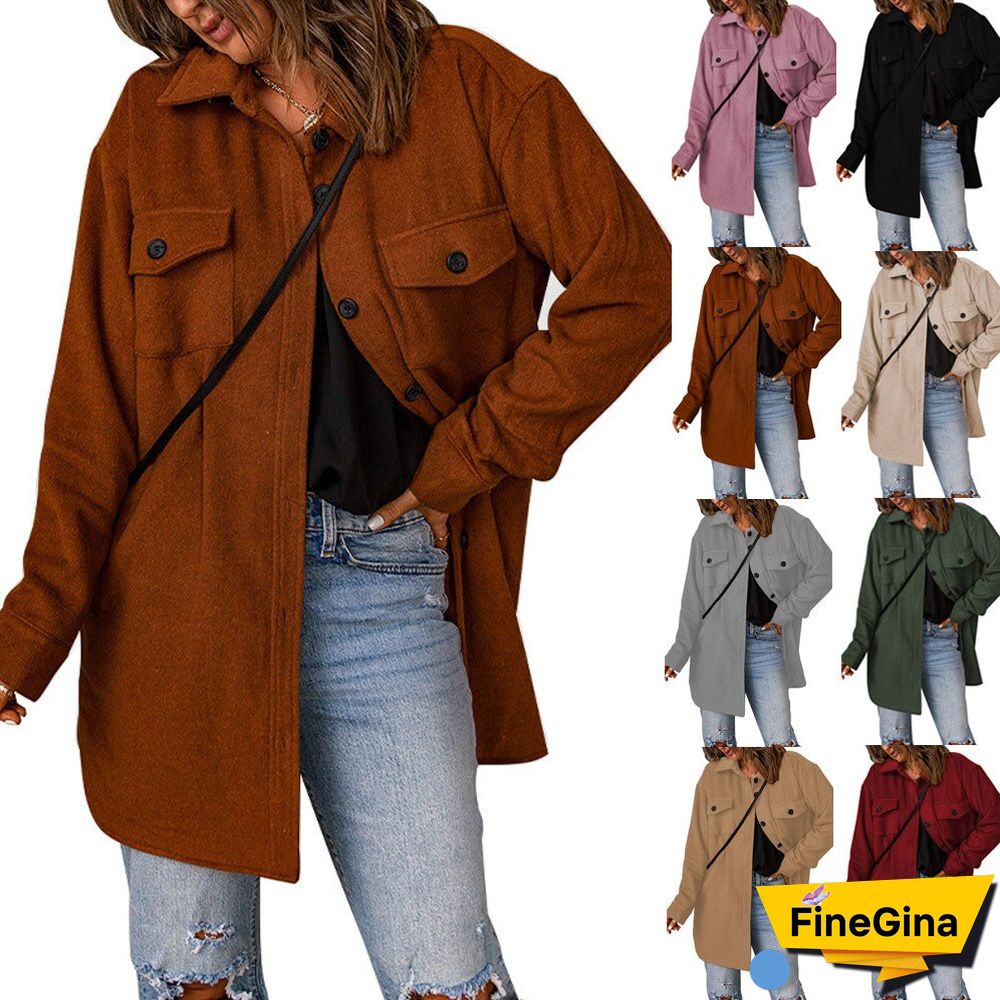 Fashion Corduroy Coat Women's Winter New Solid Color Single-breasted Casual Lapel Woolen Coat Women