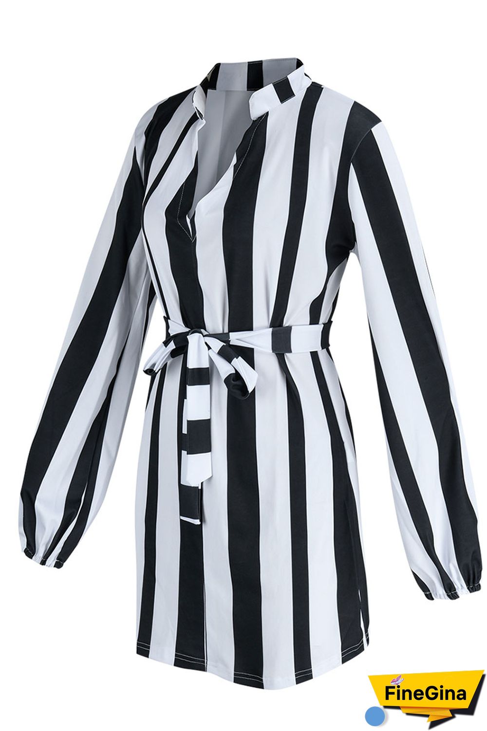 Brown Fashion Casual Striped Print Bandage Patchwork With Belt V Neck Straight Dresses