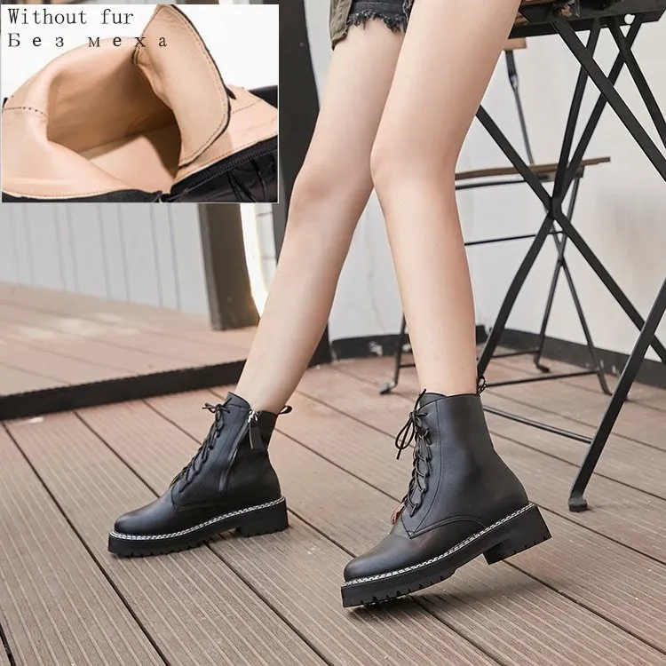 AIYUQI Boots Female 2021 Genuine Leather Women Booties Lace Up White winter women shoes Non-slip girl Martin boots