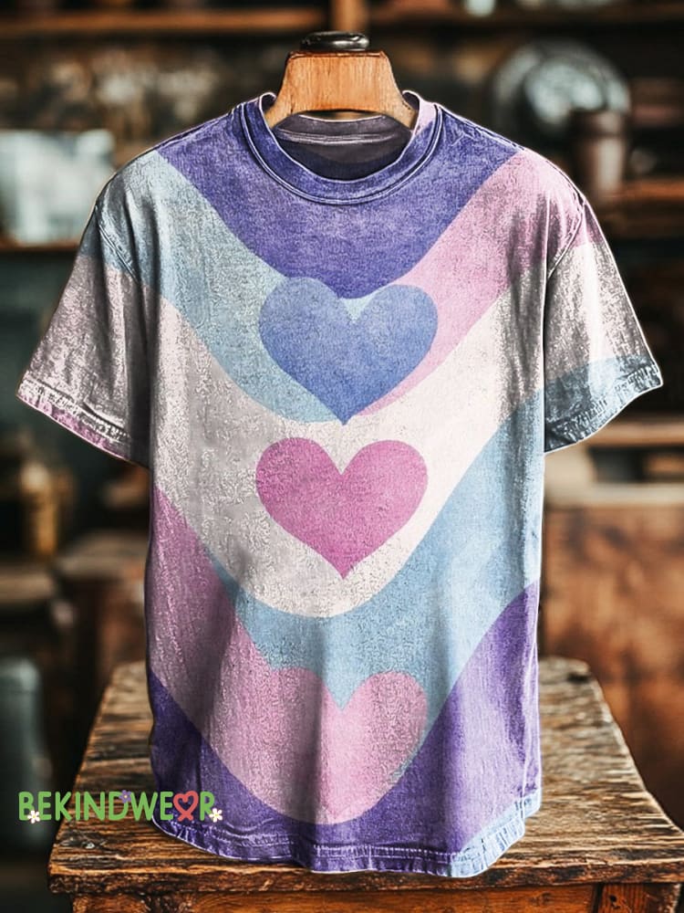 Love Wave Print Casual Round Neck Short Sleeve T-Shirt Multicolor / S