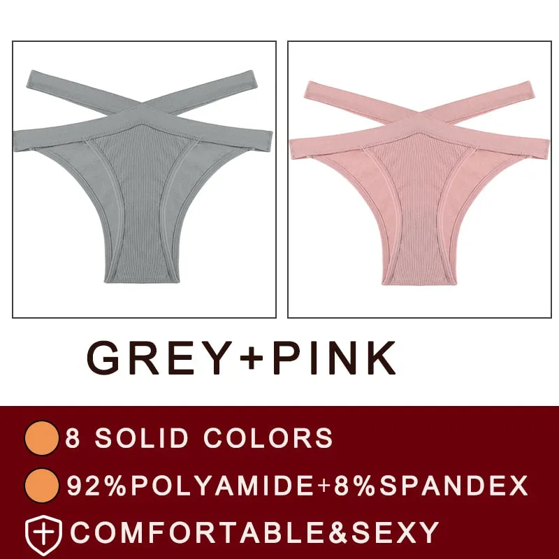 FINETOO 2PCS/Set Fashion Women's Seamless Sexy Panties Lingerie Girls Cross Strap Underwear Briefs 8 Solid Colors Woman Pantys