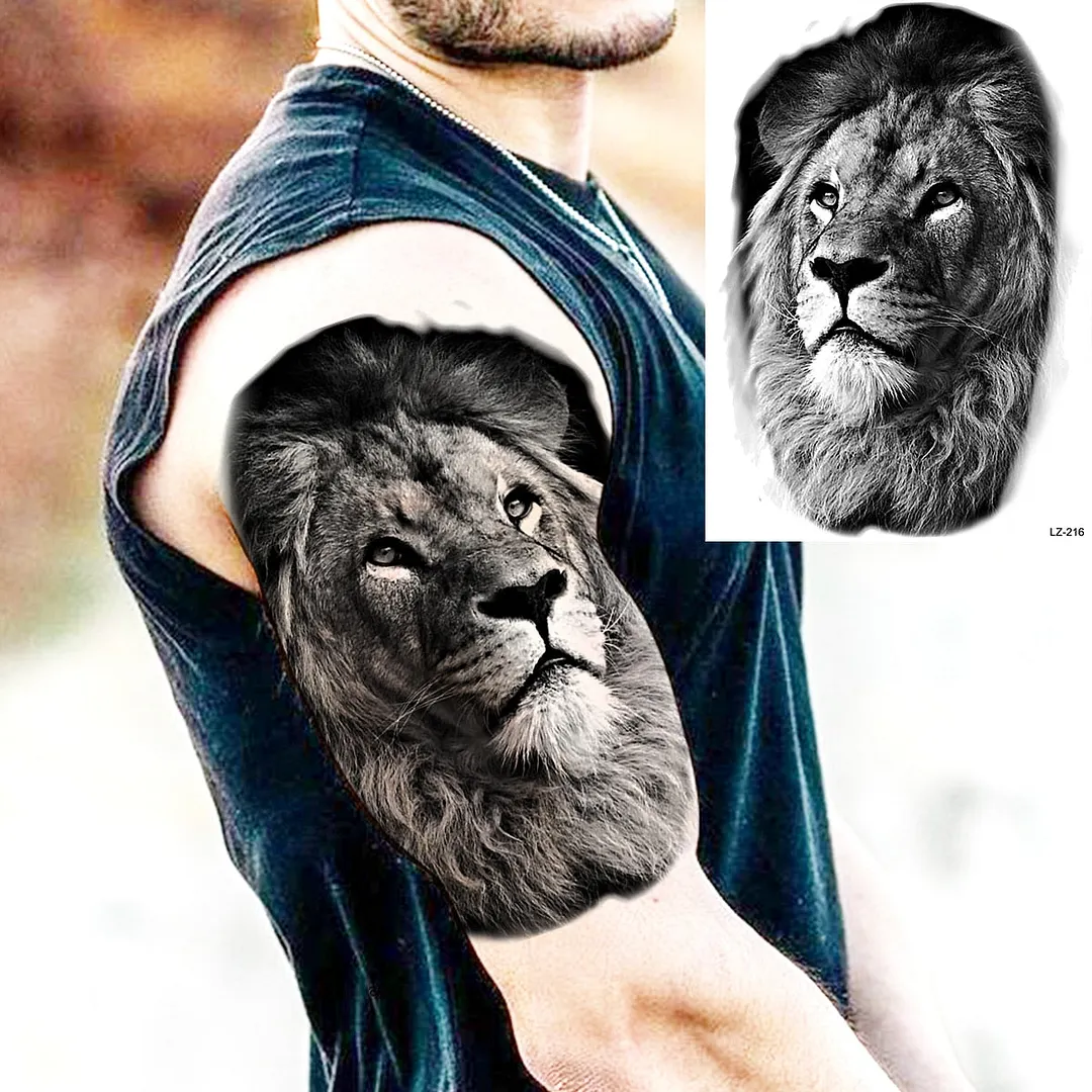 Large Lion Temporary Tattoos For Men Adults Realistic Totem Watercolor Tiger Fake Tattoo Sticker Chest Body Tatoos Waterproof