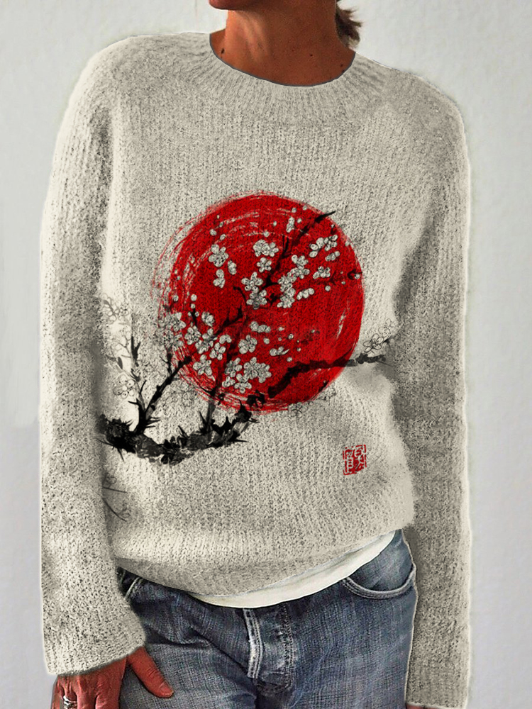 Sunrise Plum Blossom Japanese Art Cozy Sweater