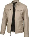 🛒fjackets Męskie kurtki sk&oacute;rzane z prawdziwej sk&oacute;ry jagnięcej &ndash; pikowana kurtka sk&oacute;rzana męska w stylu motocyklowym (Cafe Racer), zapinana na zamek