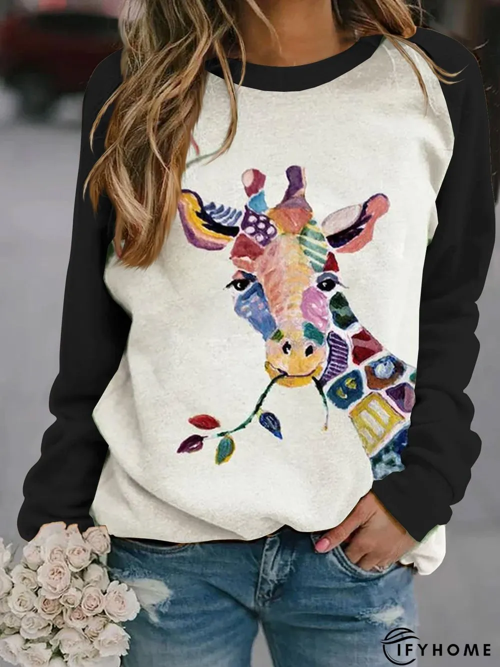 Long Sleeve Shift Animal print Casual Sweatshirt | IFYHOME