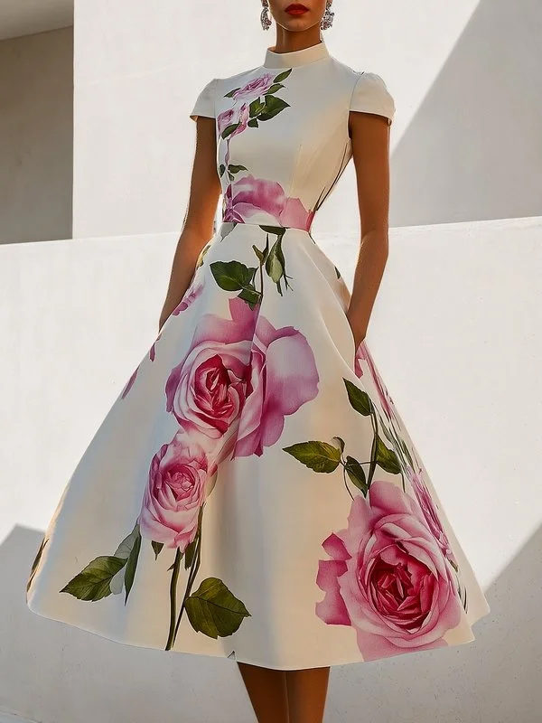 Short Sleeve Printed Midi Dress