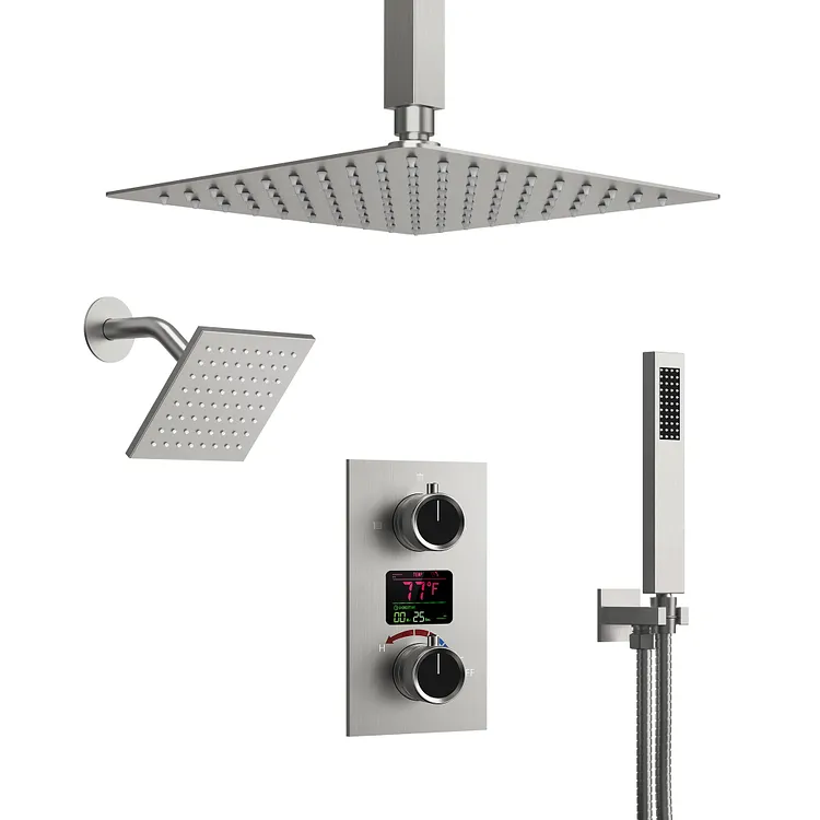 EVERSTEIN LED Temperature Display Rainfall Shower System in Brushed Nickel SFS-1033-NK12