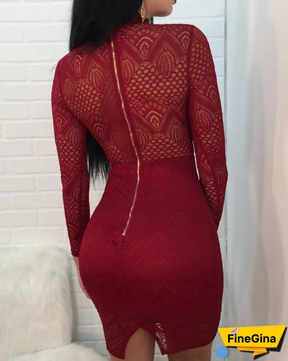 Sexy Cutout Front Hollow Out Lace Sheath Dress P14619