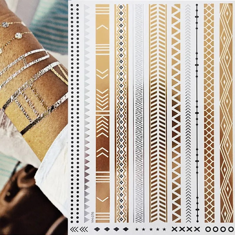 Temporary Tattoos Gold Silver Metallic Tattoo Arm Body Tattoo Cool Bracelet Style Girl DIY Golden Flash Tattoos