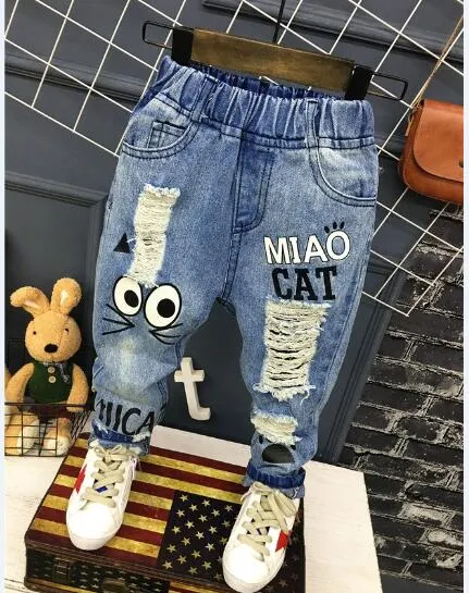Baby Boys Girls Jeans Pants New 2019 Children Trousers 1-7Yrs Boys Girls Jeans Boys Casual Pants Cartoon Cat Jeans For Kids