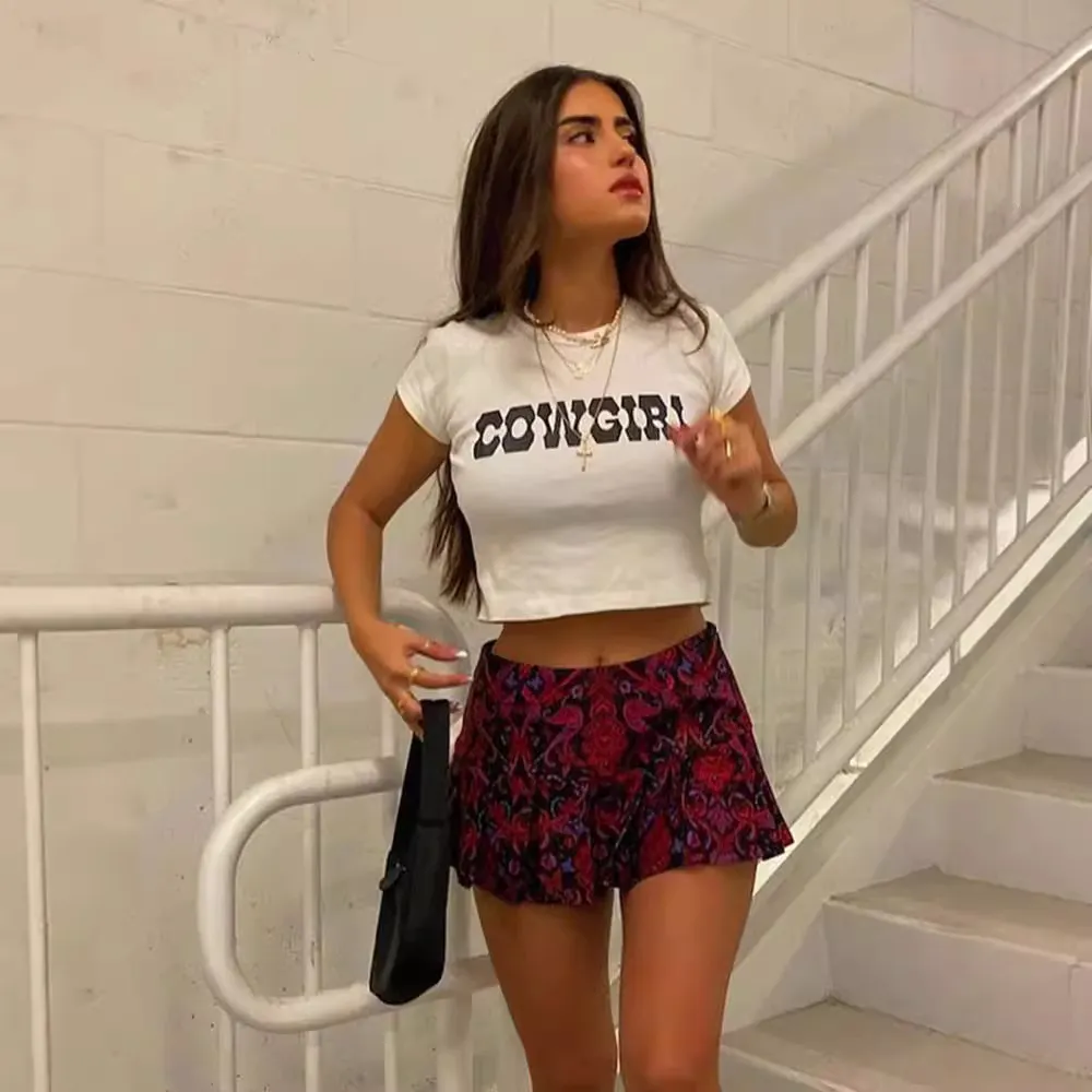 Churchf Churchf Women's Ins Wind Spring 2024 New Women's Round Collar Short Tight Letter Print T-Shirt