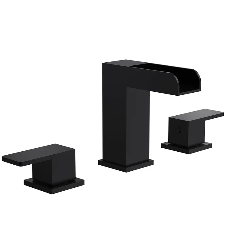 EVERSTEIN Widespread Bathroom Sink Faucet Waterfall Spout in Matte Black SFS-1117-BK