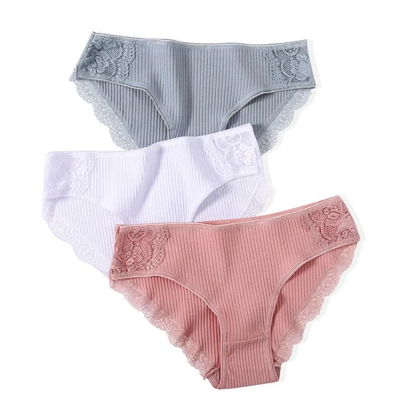 FINETOO Cotton Panty 3Pcs/lot Solid Women's Panties Comfort Underwear Skin-friendly Briefs Women Sexy Low-Rise Panty Intimates