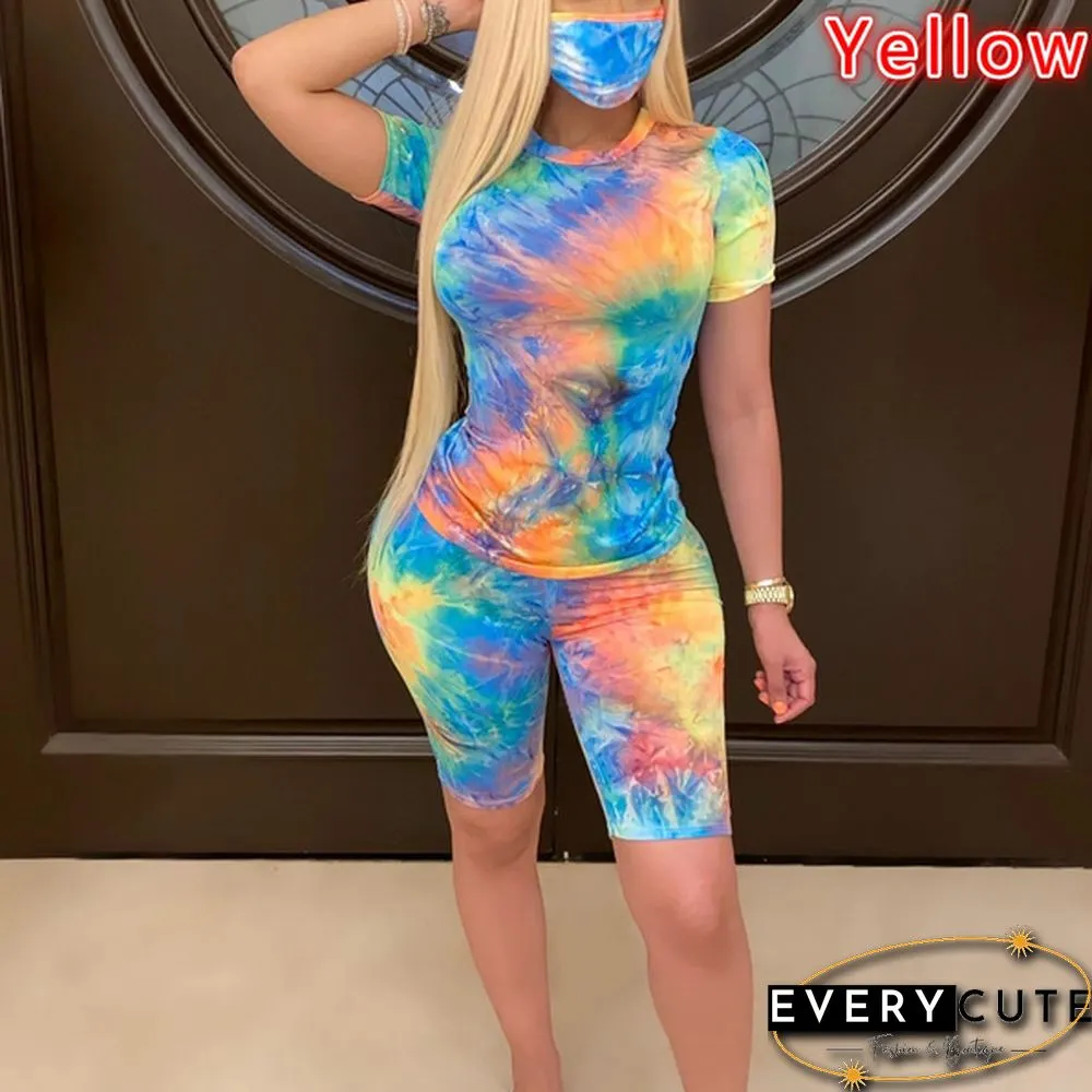 Women Fashion Sexy Tie Dye Printed Two Piece Sets Summer T-Shirt + Shorts 2 Piece Set Slim Fit Outfit Suits