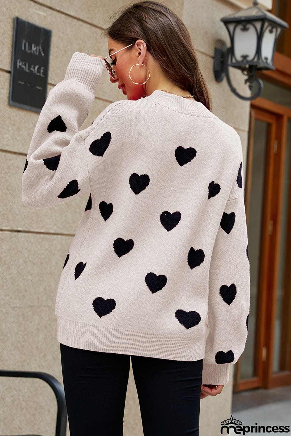 Heart Pattern Ribbed Trim Knit Sweater