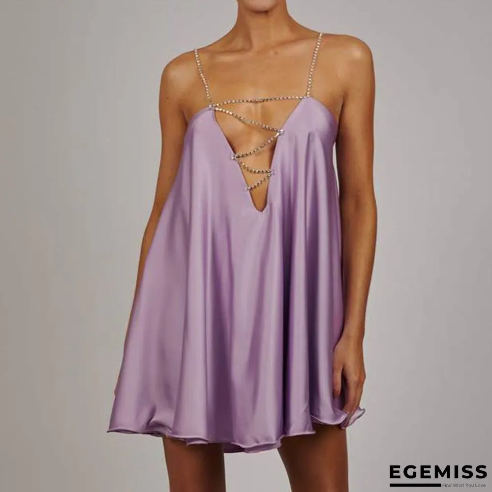 New Loose Suspender Sexy V-neck Backless Satin Dress | EGEMISS