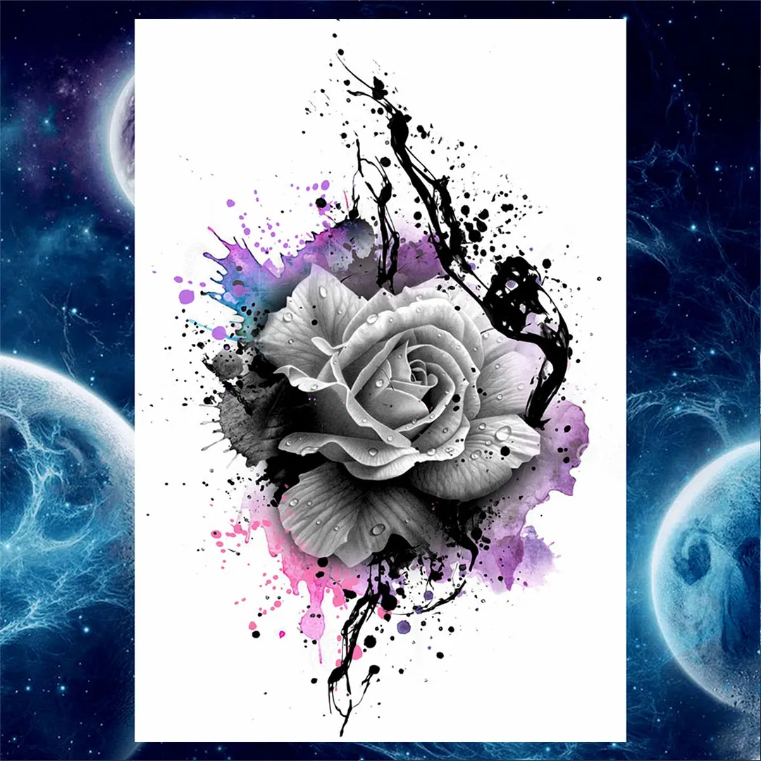 Flower Skeleton Temporary Tattoos For Women Men Adult Death Skull Tattoo Sticker Fake Lion Wolf Forest Black Evil Tatoos Armband
