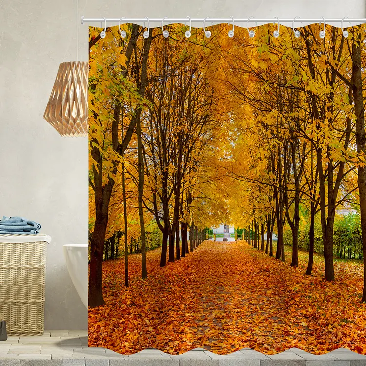 Fall Foliage Waterproof Shower Curtains With 12 Hooks