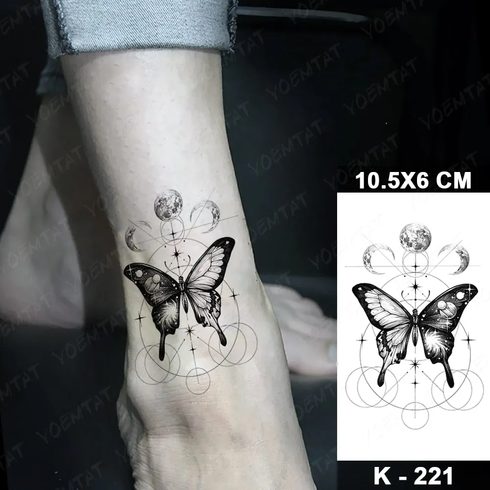 Waterproof Temporary Tattoo Sticker Black Point Line Sunflower Geometric Rose Flash Tatoo Fake Tatto For Body Art Women Men