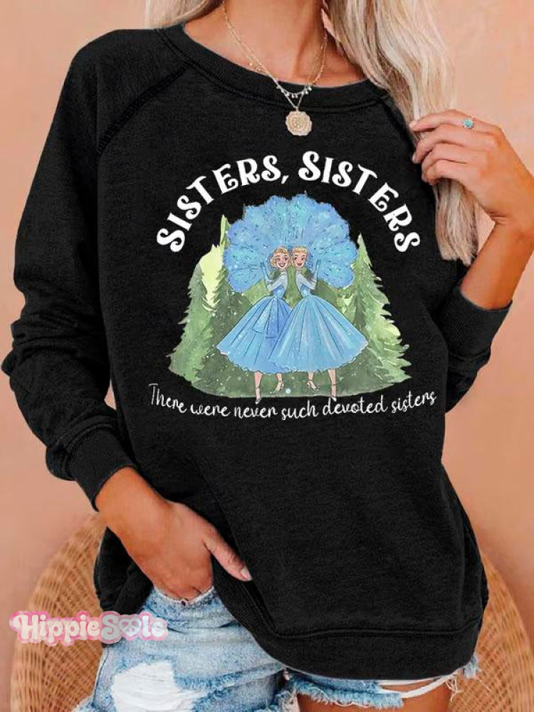 Sister White Christmas Art Print Casual Sweatshirt Black / S