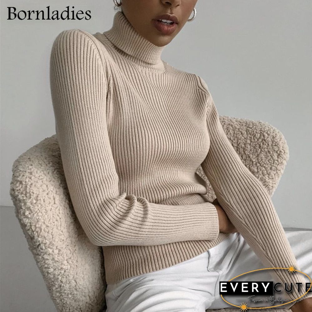 Bornladies Basic Turtleneck Women Sweaters Autumn Winter Tops Slim Women Pullover Knitted Sweater Jumper Soft Warm Pull