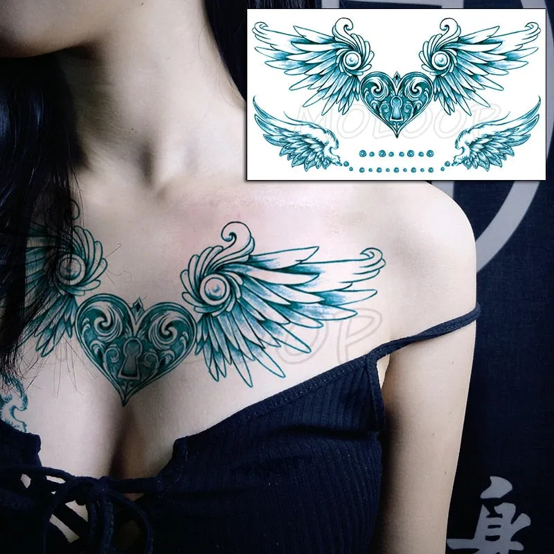 Temporary Tattoo Sticker Totem Flower Arrow Color Sexy Chest Back Fake Tatoo Waterproof Flash Tatto Body Art for Woman Girl