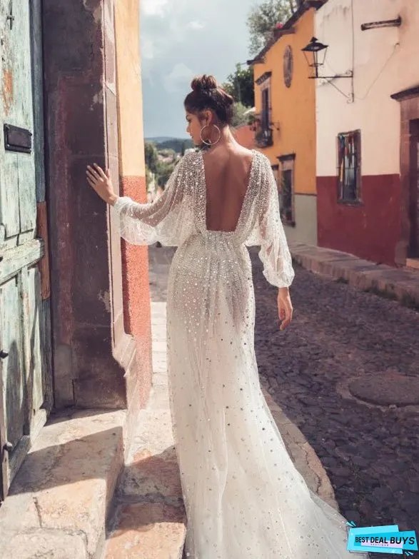 And Charming Deep V Long Sleeve Evening Dress
