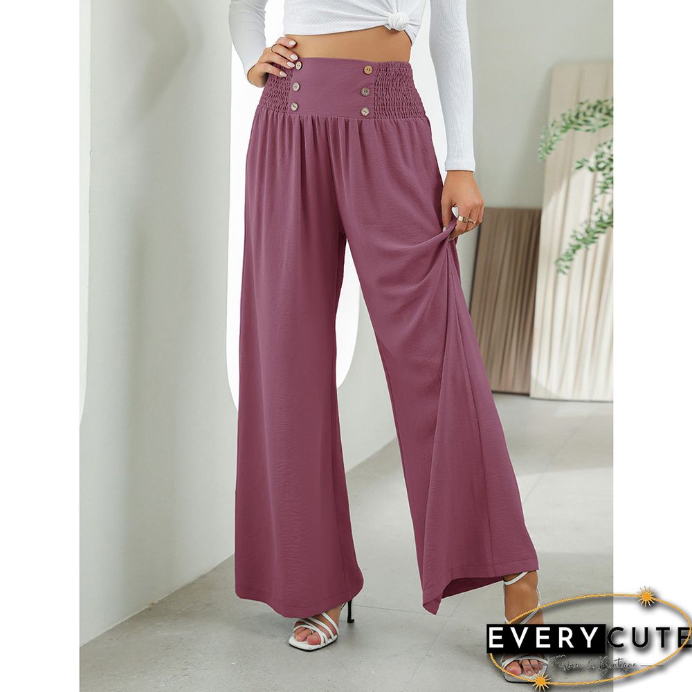 Purple Button Detail High Waist Wide Leg Pants