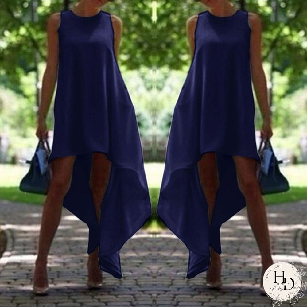 Women Summer Bohemian White Irregular Beach Dress Loose Flare Dress Tunic Female Sleeveless Beachwear Solid Boho Gowns Dresses