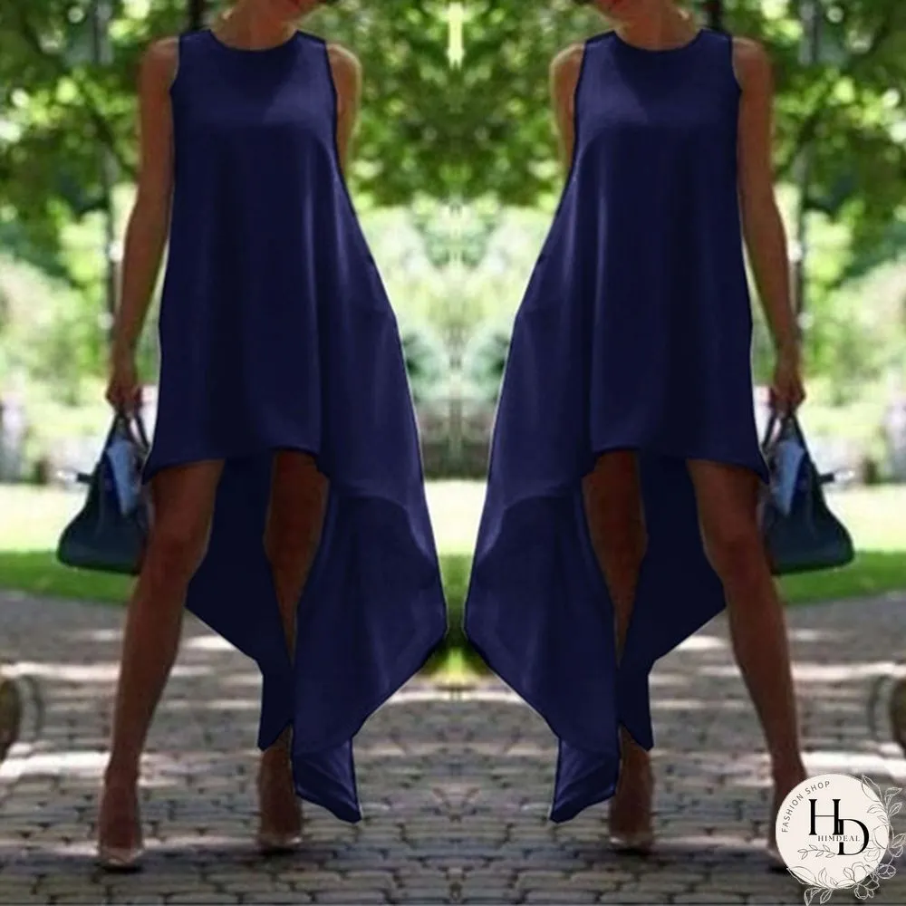 Women Summer Bohemian White Irregular Beach Dress Loose Flare Dress Tunic Female Sleeveless Beachwear Solid Boho Gowns Dresses