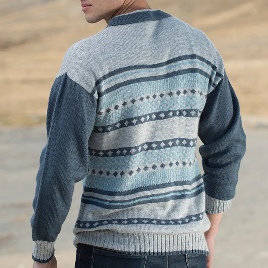 Retro Gray Blue Geometry Knitted Sweater Cardigan