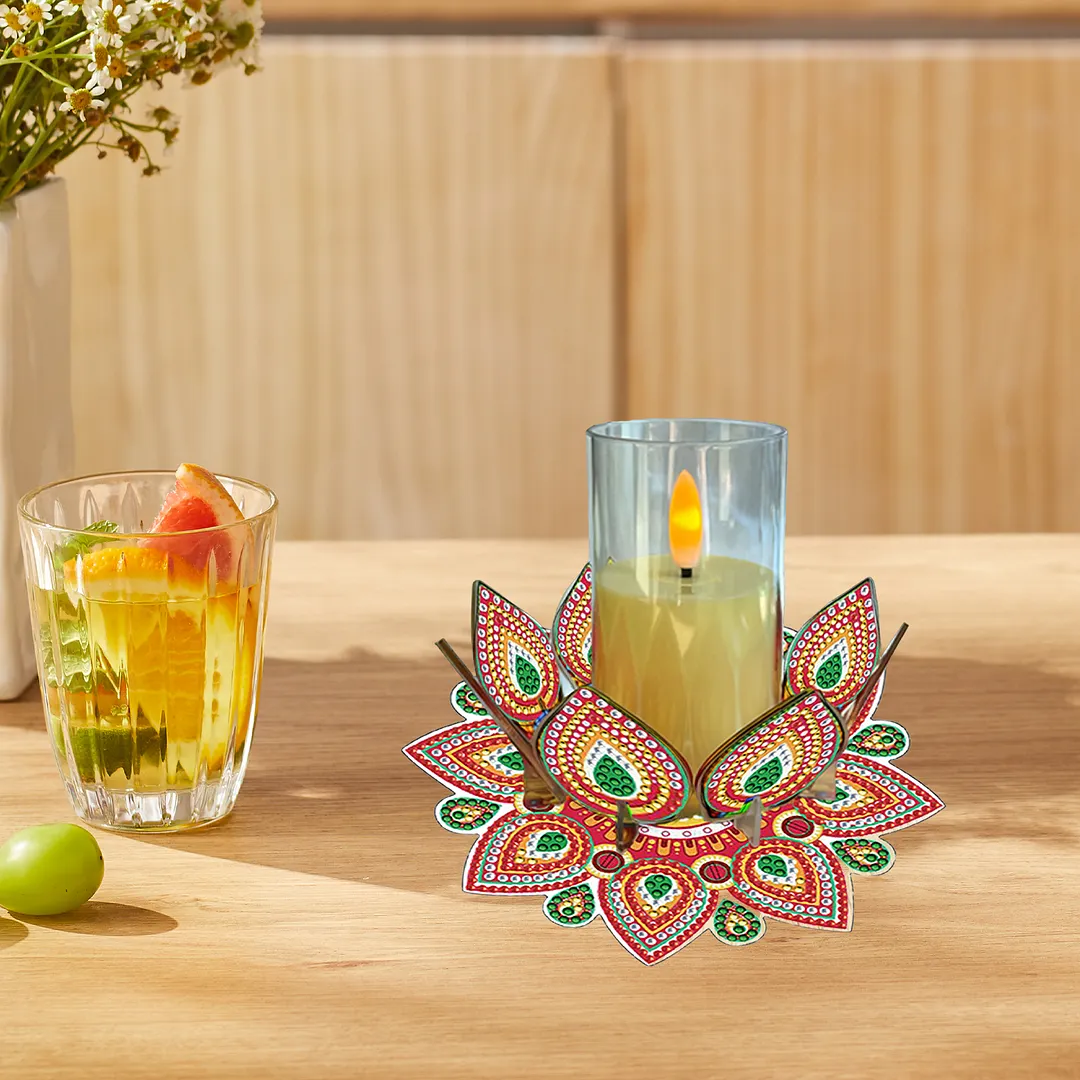 Mandala Lotus-J Acrylic DIY Diamond Painting Candle Holders Without Candles Crystal Painting Tealight Candle Stand Table Centerpiece for Adults Beginners Home Party Decor