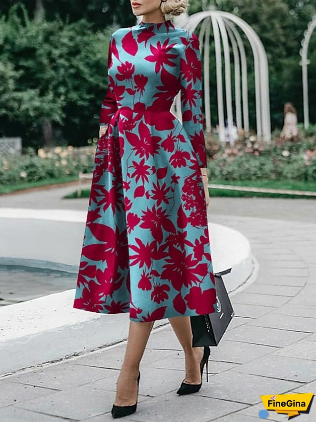 Women's Dress - Sheath Dress Midi Dress Midi Dress Black White Red Long Sleeve Floral Ruched Fall Winter Autumn Shirt Collar Stylish Winter Dress Fall Dress S M L XL XXL 3XL