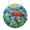 (Upgrade Size)DIY Diamond Painting Double Sided Effect Stained Glass Panel Decorative Home Garden Decoration Hanging Kit(Turtle)