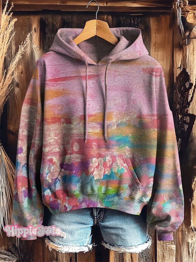Women&rsquo;s Abstract Watercolors Prints Casual Pocket Hooded Sweatshirt Multicolor / S