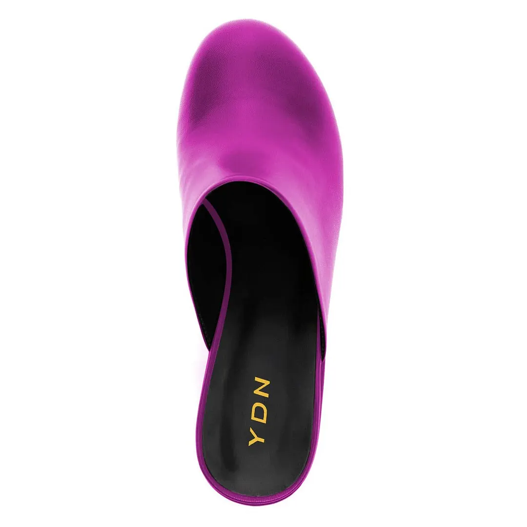 YDN Purple Vegan Leather Round Toe Block Heel Platform Mules